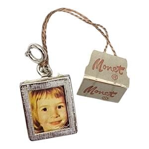 Rare Vintage Monet Silver Tone Picture Frame Charm NWT New Old Stock Bracelet
